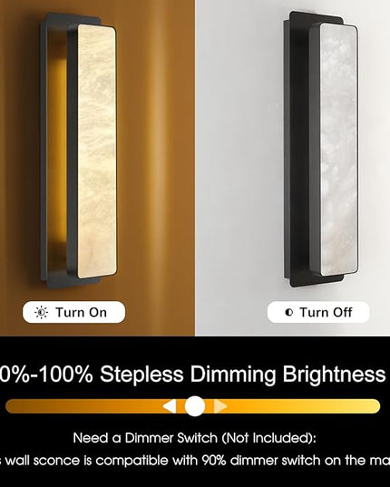 Alabaster Wall Sconces 20" Black Bathroom Vanity Light Indoor Natural Marble Bronze Alabaster Wall Lights for Living Room Modern Alabaster Wall Lighting for Dining Room Bedroom Stairs