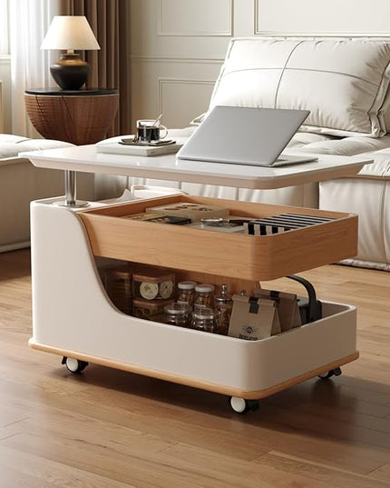 Lift Top Coffee Table with Storage, Small Rolling Side Table/NightStand Table for Living Room Kitchen Bedroom Small Apartment (Wood)