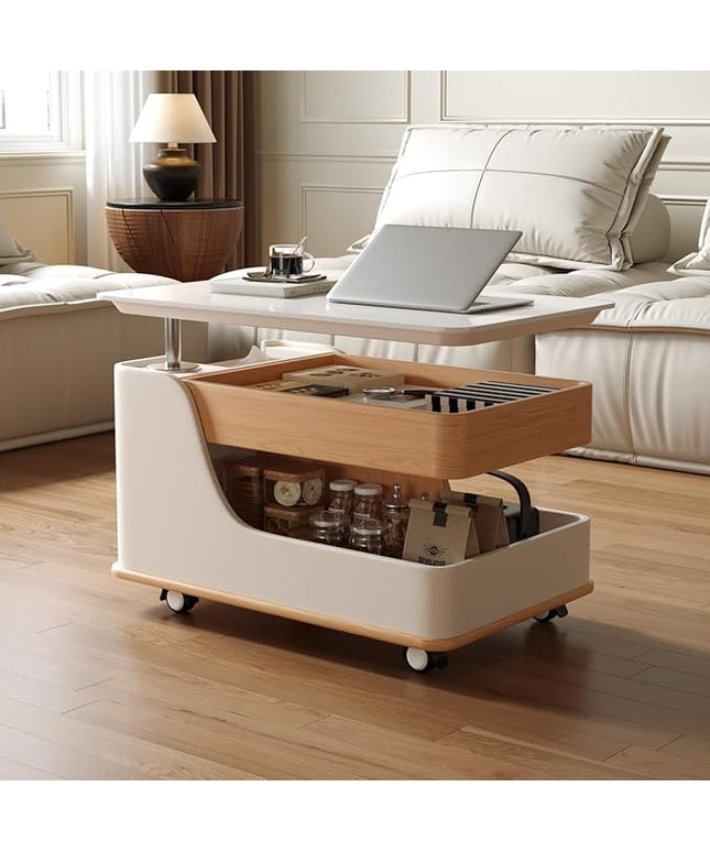 Lift Top Coffee Table with Storage, Small Rolling Side Table/NightStand Table for Living Room Kitchen Bedroom Small Apartment (Wood)