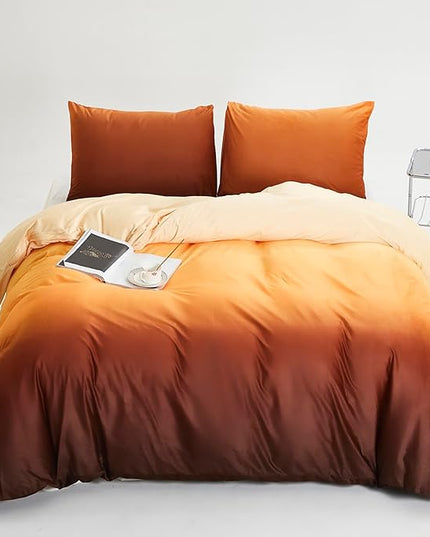 Luxlovery Sunset Orange Velvet Comforter Queen Women Fluffy Plush Gradient Color Bedding Set Orange Brown Yellow Blanket Quilts Warm Comforter Set Adults Teens