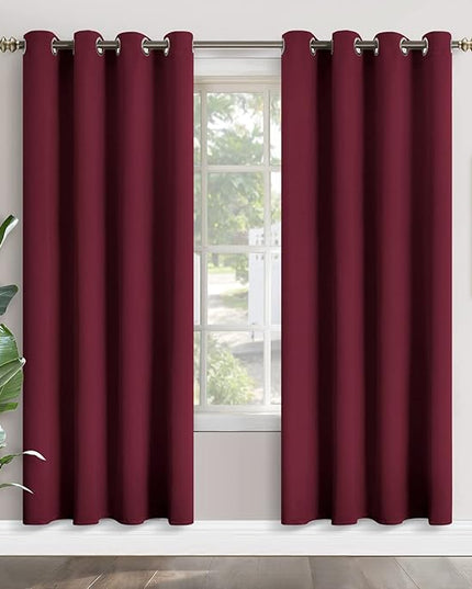 YoungsTex Burgundy Blackout Curtains 80 Inches Length for Living Room - Wine Red Thermal Insulated with Grommet Room Darkening Window Treatments for Dining Bedroom, 2 Panels, 52 x 80 Inch