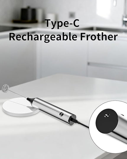 Kitchen Milk Frother Handheld with Stand, 3 Speeds Adjustable Mixer Electric Handheld Frother Wand, Hand Mixer Matcha Whisk Coffee Stirrers for Matcha, Hot Chocolate, Egg - Stainless Steel