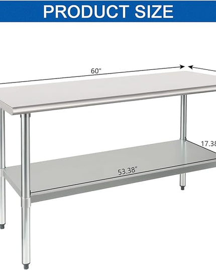 HARDURA Stainless Steel Table 24X60 Inches with Undershelf and Galvanized Legs NSF Heavy Duty Commercial Prep Work Table for Restaurant Kitchen Home and Hotel