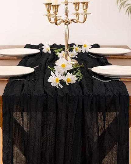 Socomi 10pcs Black Cheesecloth Table Runner Boho Rustic Gauze Christmas 120 inch 10FT Cheese Cloth Runner for Wedding Party Baby Shower Birthday Home Decor Holiday Decorations