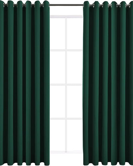Blackout Curtains for Bedroom Thermal Insulated Solid Grommet Window Drapes Extra Wide for Sliding Door, Set of 2 Curtain Panels 84 W x 108 L Inches Hunter Green