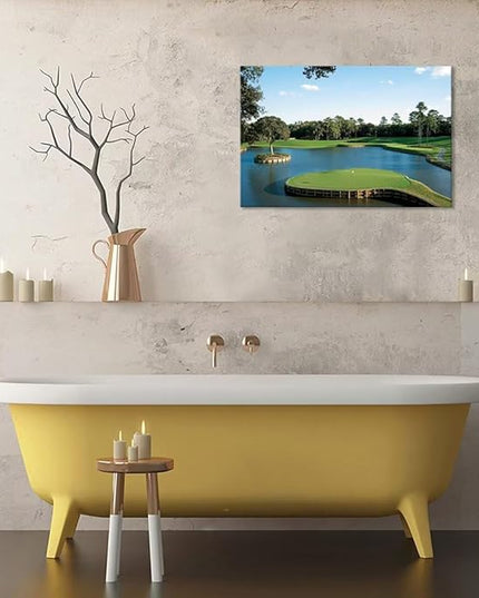 chenchenArt USA Golf Course Wall Art TPC Sawgrass Golf Course Pictures Canvas Prints Golf Wall Decor for Living Room Bedroom Bathroom Home Decorations Framed Ready to Hang(28''H x 44''W)