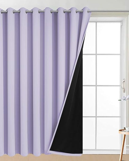 Yakamok 100% Blackout Extra Wide Thermal Insulated Curtains, Total Shade Patio Door Curtain, Full Light Shading Sliding Door Drape Room Divider for Living Room/Bedroom, Lilac, W100 x L84, 1 Panel