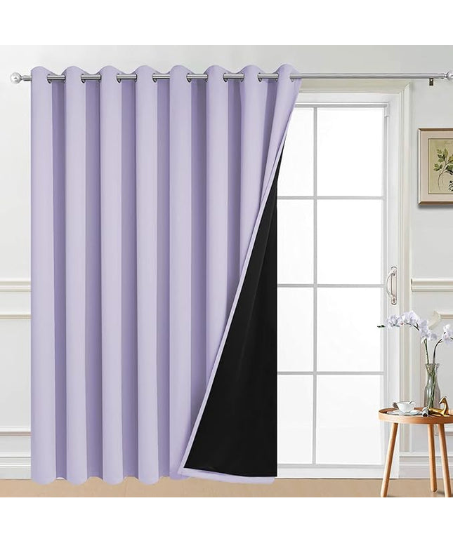 Yakamok 100% Blackout Thermal Insulated Grommet Curtains, Noise Reducing Barrier Panel for Sliding Glass Door, 2 Thick Layers Heat Full Light Blocking Patio Door Drapery, Lilac, W100 x L96, 1 Panel
