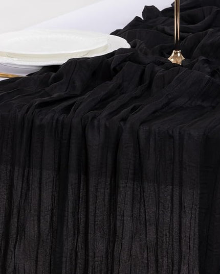 Socomi 10pcs Black Cheesecloth Table Runner Boho Rustic Gauze Christmas 120 inch 10FT Cheese Cloth Runner for Wedding Party Baby Shower Birthday Home Decor Holiday Decorations