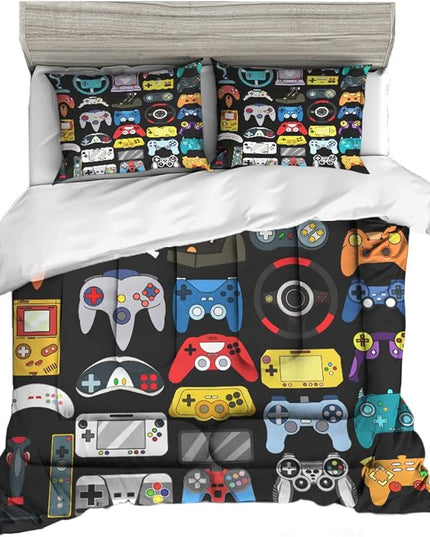 Sunnycitron Gamer Bedding Sets for Boys Teens Twin Size Gaming Comforter Set Kids Game Controller Bed Room Decor,1 Comforter 2Pillowcase