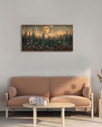 ILLBDR Framed Large Wall Art Vintage Wildflower Wall Art Nature Moon Painting Print Flowers Forest Picture Landscape Rustic Decor Farmhouse Living Room Bedroom Office 20"x40"