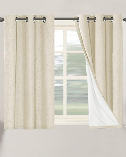 H.VERSAILTEX 100% Blackout Curtains for Bedroom Thermal Insulated Linen Textured Curtains Heat and Full Light Blocking Drapes Living Room Curtains 2 Panel Sets, 42x45 Inch, Bleached Sand