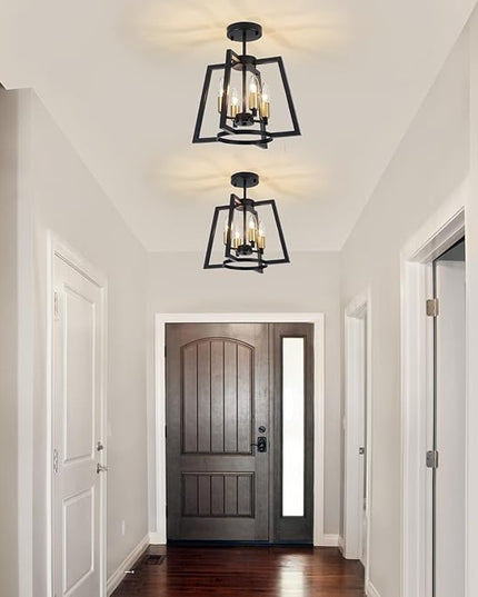 TOULMJ 4-Light Semi Flush Mount Ceiling Light, 14.56" Farmhouse Black Gold Ceiling Light Fixture for Kitchen Island Foyer Hallway Entryway Dining Laundry Room
