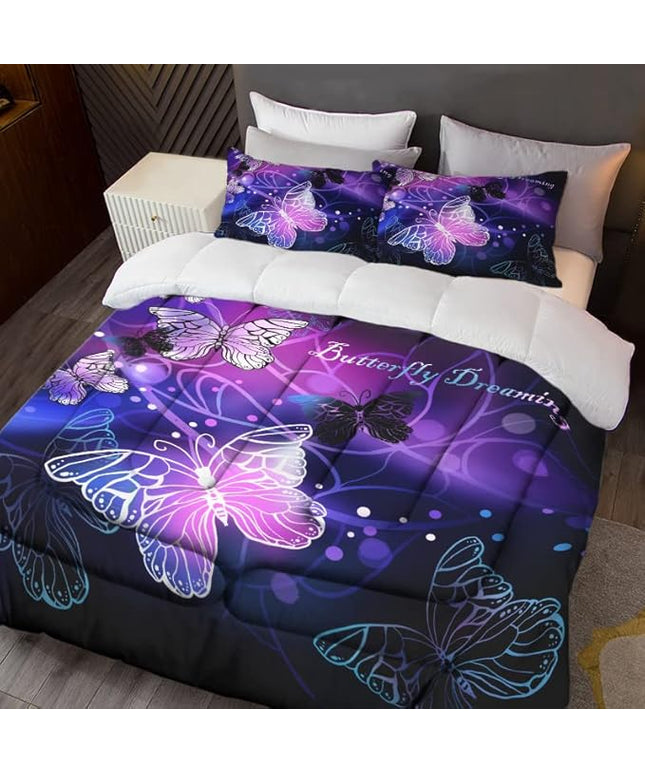Sunnycitron 3D Purple Butterfly Bedding Twin Comforter Set Dreamy Butterfly Comforter Set for Girls and Women, Soft, Breathable, Fade Resistant 3 Piece- Includes 1 Comforter and 2 Pillowcase