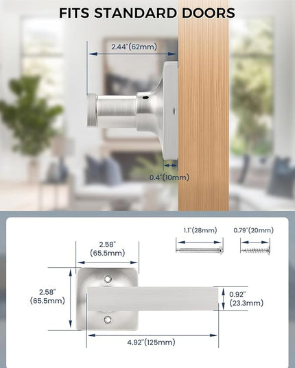 Mengico 5 Pack Door Lever Lock,Satin Nickel Interior Door Lever,Door Lever Dummy Door Handle(No Latch)