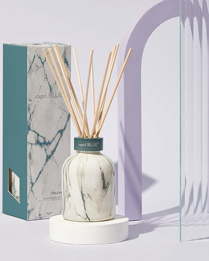 Capri Blue Modern Marble Reed Diffuser Set - Includes Reed Diffuser Sticks, Scented Oil & Glass Bottle - Luxury Scents for Bedroom Decor & Bathroom Air Freshener - Volcano (5.7 fl oz)