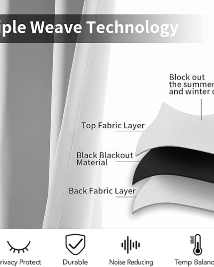 Yakamok 96 Inch Length Room Darkening Drapes Blackout Curtains for Bedroom,Thermal Insulated Grommet Curtain Panels for Living Room,52W x 96L,Greyish White, One Pair