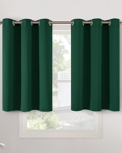 YoungsTex Emerald Green Blackout Curtains 36 Inch Length for Kitchen Cafe Window - Short Thermal Insulated Drapes with Grommet Privacy for Bedroom Bathroom, 2 Panels, 42 x 36 Inch