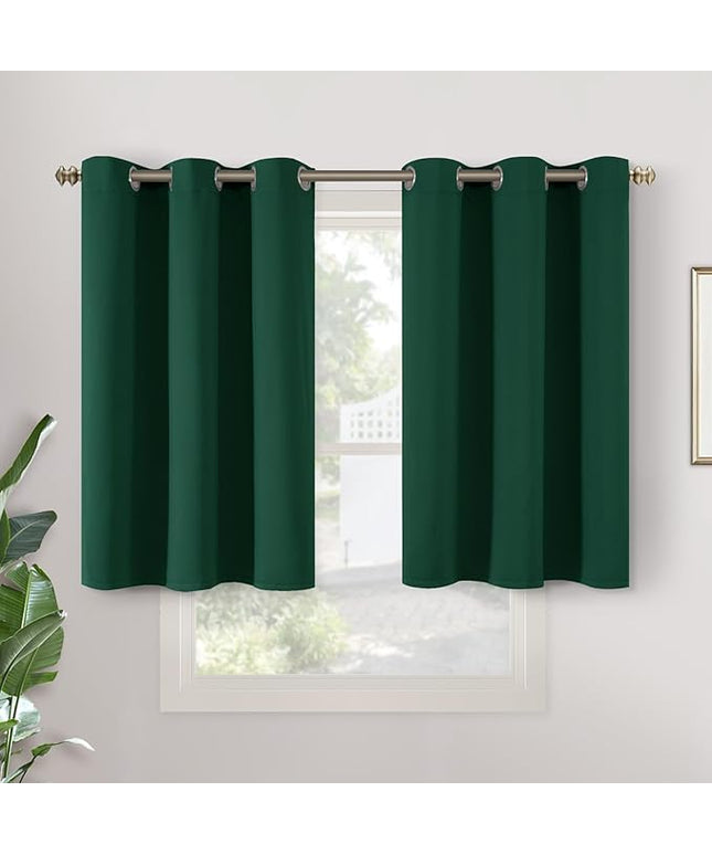 YoungsTex Emerald Green Blackout Curtains 36 Inch Length for Kitchen Cafe Window - Short Thermal Insulated Drapes with Grommet Privacy for Bedroom Bathroom, 2 Panels, 42 x 36 Inch