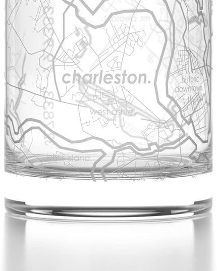 Well Told Engraved Charleston South Carolina Map Rocks Glass, Old Fashioned Whiskey Glass (11 oz, Clear) Etched Whiskey Glass, Gifts For Whiskey Lovers