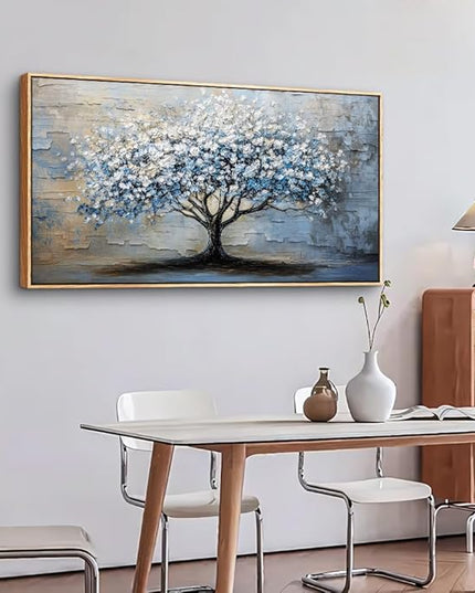 ERQINHUA Abstract Wall Art Living Room Large Wall Decor Wood Framed Art For Office Wall Pictures Blue Grey Tree Painting Canvas Printing Artwork Bedroom Restaurant Home Decoration Aesthetic 30"X60"