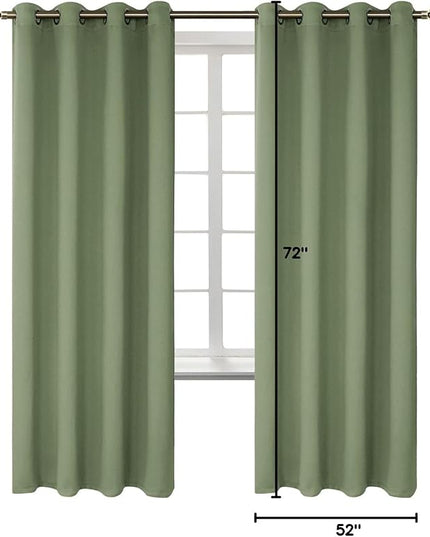 BGment Room Darkening Curtains 72 Inches Long - Grommet Thermal Insulated Drapes Window Treatment Curtains for Bedroom, 2 Panels, 52 x 72 Inch, Grass Green