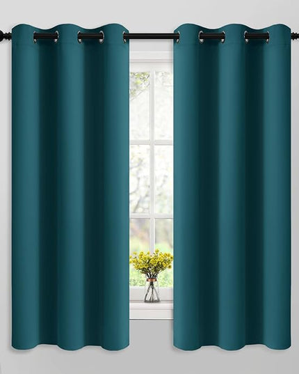 Yakamok Blackout Curtains for Bedroom 2 Panels Set 63 Inch Length Thermal Insulated Room Darkening Dark Black Out Drapery Grommet Window Treatments Drapes for Living Room,42x63, Dark Teal