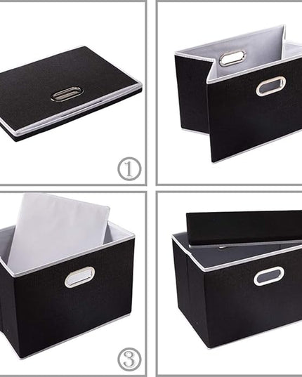PRANDOM Large Foldable Storage Boxes with Lids [3-Pack] Fabric Collapsible Storage Bins Organizer Containers Baskets Cube with Cover for Home Bedroom Closet Office Nursery Black(17.7x11.8x11.8)