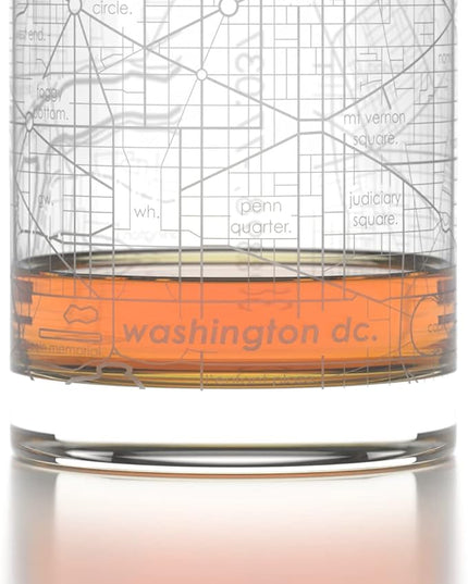 Well Told Engraved Washington DC Map Rocks Glass, Old Fashioned Whiskey Glass (11 oz, Clear) Etched Whiskey Glass, Gifts For Whiskey Lovers