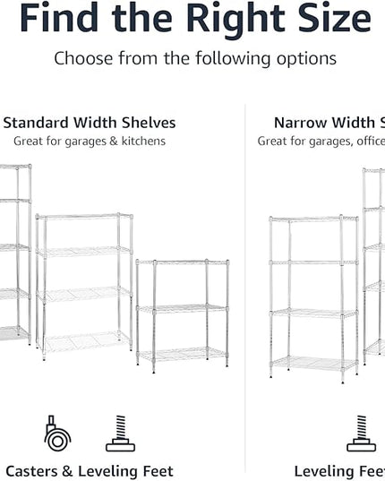 Amazon Basics 3-Shelf Adjustable Heavy Duty Steel Wire Rack Storage Shelving Organizer for Kitchen, Garage, 23.2" L x 13.4" W x 30" H, Chrome