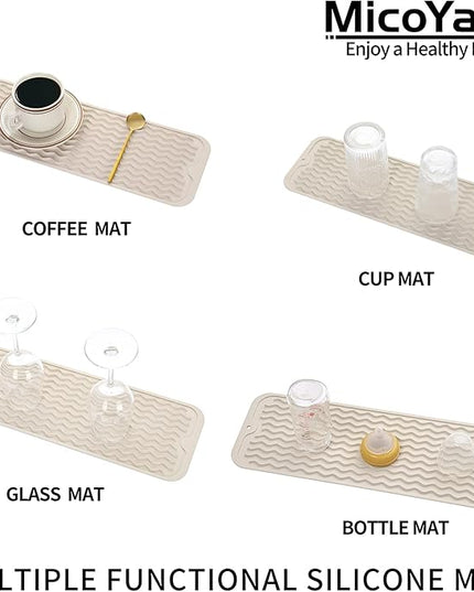 Silicone Dish Drying Mat for Multiple Usage,Easy clean,Eco-friendly,Heat-resistant Silicone Mat for Kitchen Counter,Sink,Bar,Bottle,or Cup Tapioca M 17 inches x 6 inches