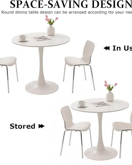 Round Table,31.5" Modern Dining Table for 2-4 People with MDF Top&Metal Pedestal Base,Coffee Table Thickened Tabletop for Dining Room/Kitchen/Living Room,White