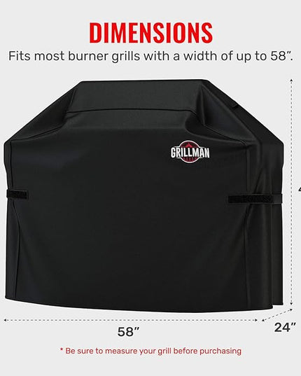 Grillman Grill Cover, BBQ Outdoor Grill Covers, Charcoal, Gas Grills, Waterproof, Rip-Proof, Weather-Resistant, Anti-UV, Barbecue Cover for Weber, Genesis, Charbroil, Nexgrill, etc (Black, 58 Inch)