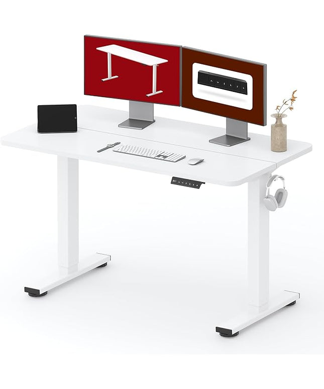 SANODESK Standing Desk Height Adjustable Electric Stand up Desk 48x24 Inches Sit Stand Home Office with Splice Board, White Frame/White Top
