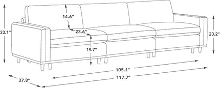 CHITA Super Large Luxury 3 Seat Sectional Modular Sofa, Down Filled Modern Sofa, Deep Seat Comfty Cloud Couch, 118 inch Width, 3 Seat Couch, Solid Wood Leg, Linen