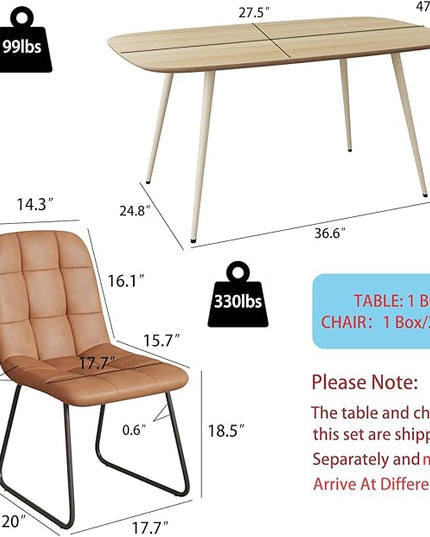 Modern 47.2" Dining Table Set for 4 with Leather U-Shaped Chairs, Wood Table with Cat Scratch-Resistant Surface, Ideal for Kitchen & Dining Room