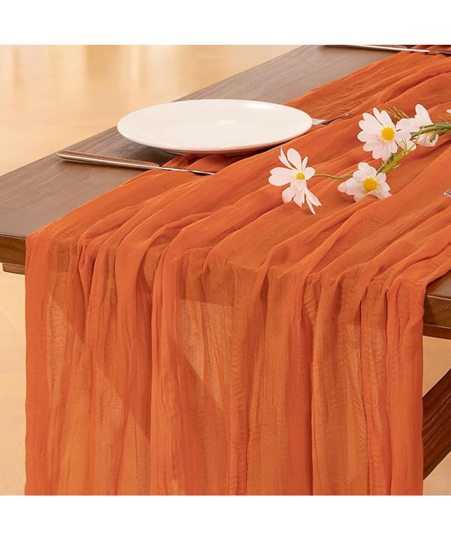 Socomi 3pcs Orange Cheesecloth Table Runner Christmas Boho Rustic Gauze 120 inch 10FT Cheese Cloth Runner for Wedding Party Baby Shower Birthday Home Decor Holiday Decorations
