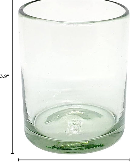 Clear 10 oz Tumblers (set of 6), Hand Blown Mexican Glassware, Recycled Glass Drinking Glasses, Lead-Free, Cocktail Margarita Glasses, Wine Glasses, Shot Glasses, Whiskey Glasses (Tumbler)