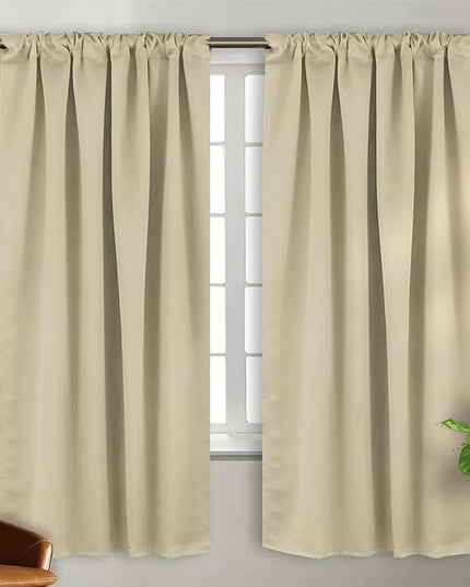 BGment Rod Pocket and Back Tab Blackout Curtains for Bedroom - Thermal Insulated Room Darkening Curtains for Living Room, 2 Window Curtain Panels (42 x 72 Inch, Beige)
