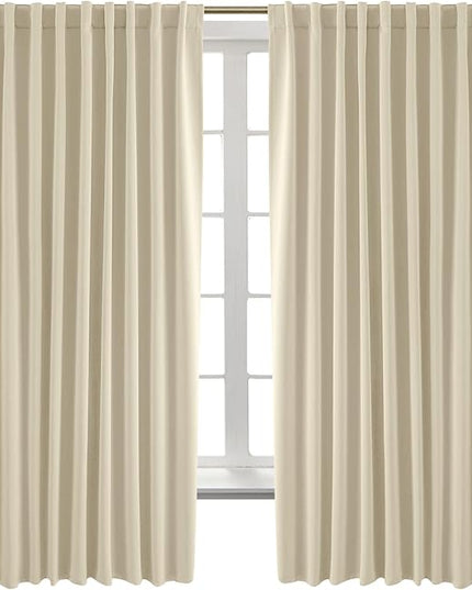 BGment Blackout Curtains for Bedroom - 63 Inch Rod Pocket and Back Tab Thermal Insulated Room Darkening Curtains for Living Room, 2 Curtain Panels (70 x 63 Inch, Beige)