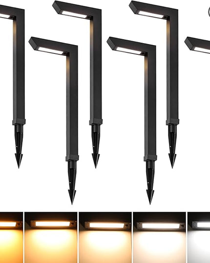 Energetic 5CCT Low Voltage Landscape Lights, 5W 200LM IP65 Waterproof LED Pathway Lights, 50000 Hrs, Outdoor Landscape Lighting, Square Modern Side Lit, Die-cast Aluminum Housing, ETL, Black, 6 Pack