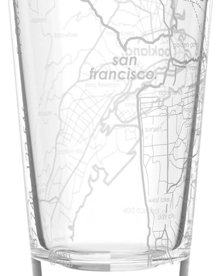 Well Told Engraved San Francisco California Map Pint Glass, Etched Beer Gift (16 oz, Clear) City Map Pint, Custom City Glassware, Gifts For Beer Lovers