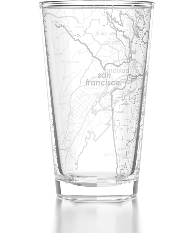 Well Told Engraved San Francisco California Map Pint Glass, Etched Beer Gift (16 oz, Clear) City Map Pint, Custom City Glassware, Gifts For Beer Lovers