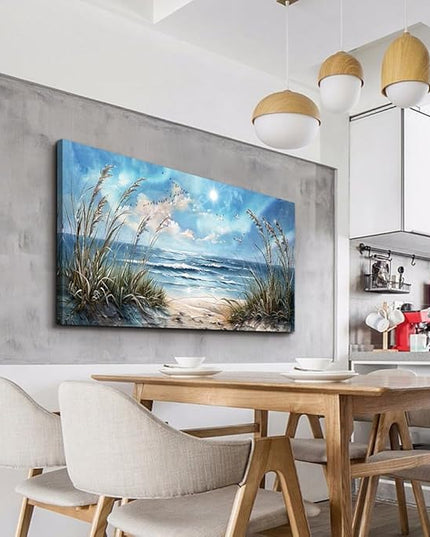 hyidecorart Large Wall Art For Living Room Wall Decor For Bedroom Sunshine Ocean Scenery Painting Blue Sea Waves Wall Pictures Office Modern Canvas Prints Artwork Aesthetic Home Decoration 48"X 24"