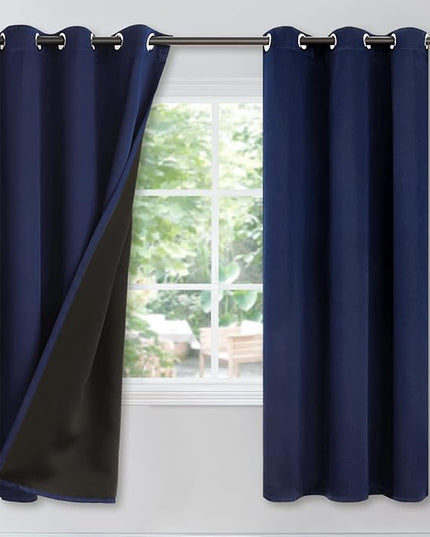 YoungsTex 100% Blackout Curtains Thermal Insulated Grommet Top Total Blackout Window Curtains for Bedroom with Black Back, 2 Panels, Navy, 42 x 72 Inch