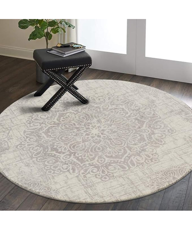 Lahome Vintage Medallion Round Rug 3ft - Non-Slip Distressed Area Rug Small Accent Throw Rugs Floor Carpet for Door Mat Entryway Bedroom Laundry Room Decor (3ft, Gray)