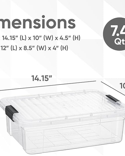 Superio Storage Bins with Lids- 8 Pack, 7.4 Qt Clear Boxes for Organizing, Stackable Plastic Containers- BPA Free, Non-Toxic, Odor Free, Organizer for Home, Office, Dorm