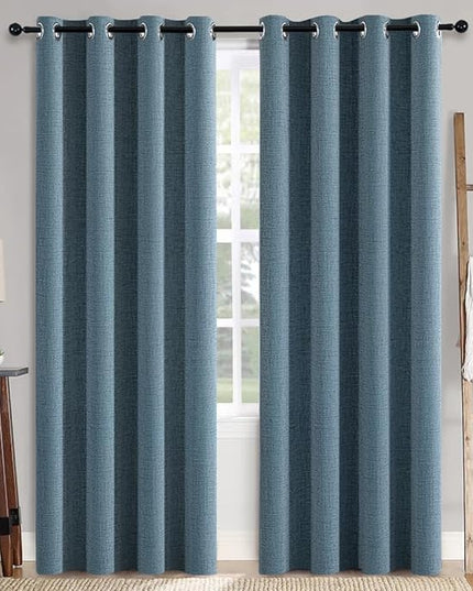 MIULEE Linen Texture Curtains for Bedroom Solid 100% Blackout Thermal Insulated Dusty Blue Curtains Grommet Room Darkening Drapes Luxury Decor for Living Room Nursery 52x84 Inch (2 Panels)
