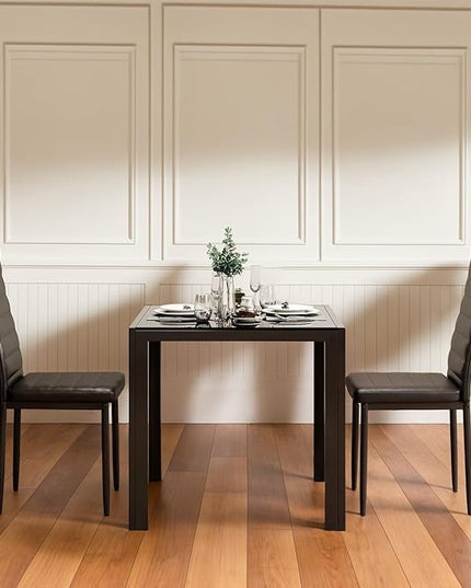 Gizoon 3 Piece Glass Dining Table Set, Kitchen and Chairs for 2, PU Leather Modern Room Sets for Home, Kitchen, Living Room
