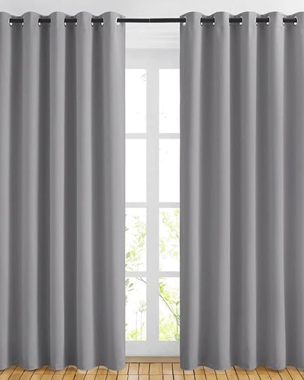NICETOWN Room Darkening Silver Grey Curtains for Living Room - Solid Thermal Insulated Sound Reducing Grommet Curtains Drapes for Bedroom/Patio (2 Panels, W66 x L84)